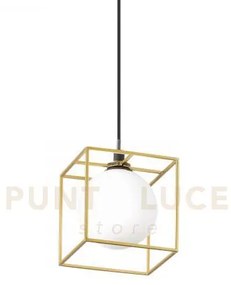 Lingotto lampadario sospeso nero-ottone sfera bianca 1 luce attacco...