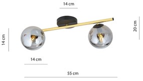 Plafoniera Contemporanea 2 Luci Splendi In Acciaio Oro/Nero E Sfere Vetro Fumè