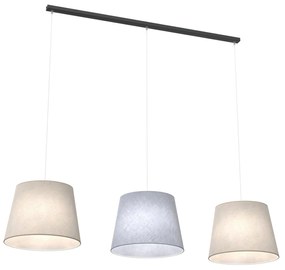 Lampadario A 3 Luci Epoca Con Paralumi In Tessuto Beige E Grigio