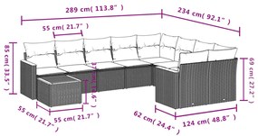 Set Divani da Giardino 10pz con Cuscini in Polyrattan Nero