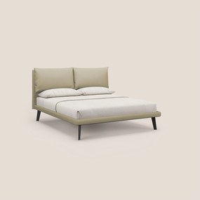 Astrid letto imbottito con piedi in legno in microfibra smacchiabile T11 panna