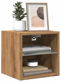 Mobile Tv A Parete Con Luci Led Rovere Artigianale 30x28,5x30cm /