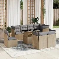 Set Divano da Giardino 9 pz con Cuscini Beige in Polyrattan 3266729