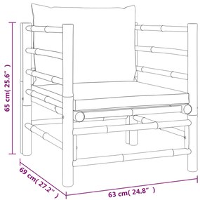 Set Salotto da Giardino 7pz con Cuscini Tortora Bambù