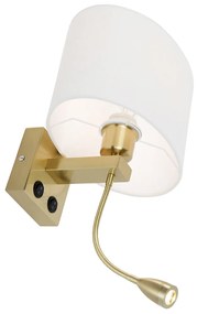 Lampada da parete in ottone con paralume ovale in lino bianco 25 cm - Brescia Combi