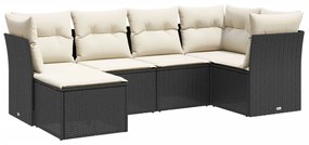 Set divano da giardino 6 pz con cuscini nero in polyrattan