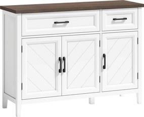 Credenza da Cucina 110x35x80,5 cm con 3 Ante a Fienili 2 Cassetti e 2 Ripiani Regolabili in Legno Bianco...