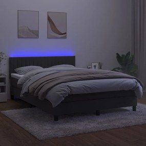 Letto a molle con materasso e led grigio scuro 140x190 cm