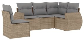 Set Divano da Giardino 5 pz con Cuscini Beige in Polyrattan