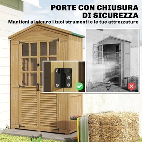 Armadio da Giardino Box Porta Attrezzi 128x57,5x197 cm con Finestre Trasparenti in Legno Marrone Chiaro...