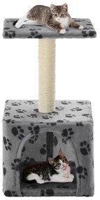 Albero Per Gatti E Tiragraffi Sisal 55 Cm Zampe Stampate Grigio /