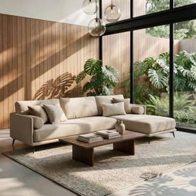 Basalto Divano moderno angolare con penisola - base in metallo e cuscini in piuma in tessuto smacchiabile T31