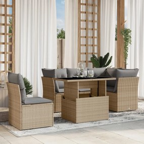 Set divano da giardino 6 pz con cuscini beige in polyrattan