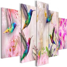 Quadro  Colourful Hummingbirds (5 Parts) Wide Pink  Colore Rosa, Dimensioni e Misure 100x50