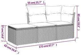 Set Divani da Giardino 3 pz con Cuscini Grigio in Polyrattan