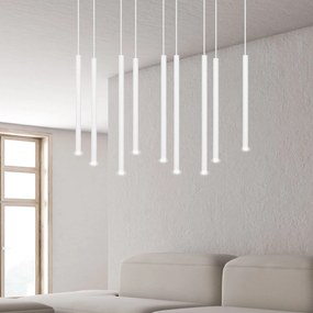 Lampadario 9 Luci Moderno Selter Acciaio Bianco E Paralumi A Cilindri Sottili