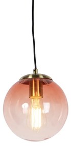 Lampada a sospensione Art Déco in ottone con vetro rosa 20 cm - Pallon
