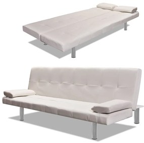 Divano letto con 2 cuscini similpelle regolabile bianco crema