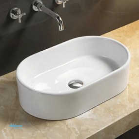 Lavabo D'Appoggio Ovale "Break The Rules" In Ceramica Da 55,5x34,5 Cm Finitura Bianco Lucido