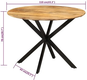 Tavolo da Pranzo Ø110x78cm in Legno Massello di Mango e Acciaio
