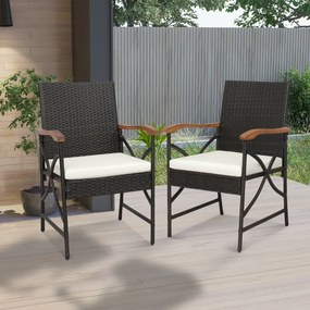 Costway Set di 2 sedie in vimini per patio con cuscino struttura in metallo, Sedie in rattan in PE per esterni Beige