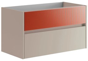 Mobile da bagno sotto lavabo Niwa sabbia frontale in vetro paprika laccato opaco L 89.5 x H 50 x P 45.5 cm 2 cassetti, lavabo non incluso