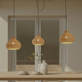 Lucande lampada a sospensione da esterno Taniola, 3 luci, beige, rattan, IP44 Taniola Lucande, dimmerabile, Legno chiaro, Legno, Campagna / Rustiche