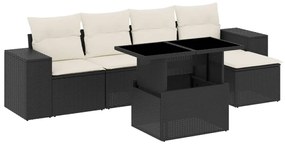 Set divano da giardino 6 pz con cuscini nero in polyrattan