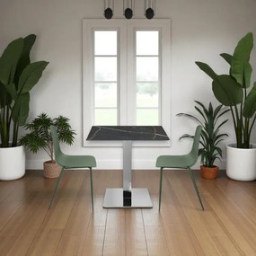 Tavolo bar pub ristorante in HPL 80x80 cm Marmo Nero per esterno base Argento H 74