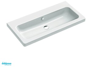 Lavabo Sospeso/Semincasso Da 80 Cm Con Foro Rubinetteria In Ceramica Bianco Lucido