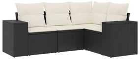 Set divani da giardino 4 pz con cuscini nero in polyrattan