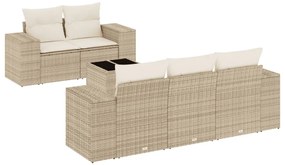 Set divano da giardino 6 pz con cuscini beige in polyrattan