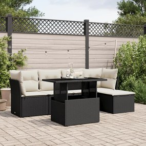 Set divano da giardino 6 pz con cuscini nero in polyrattan