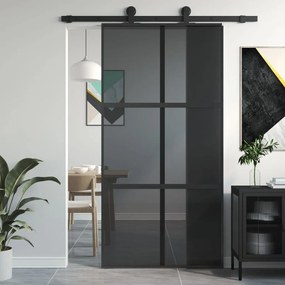 Porta Scorrevole Nera 102,5x205 Cm Vetro Temperato E Alluminio /