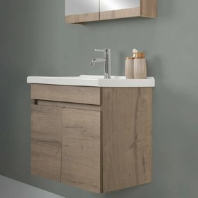 Mobile bagno sospeso 65cm rovere scuro con specchio contenitore Mona