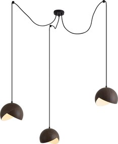 Lampada a sospensione di design Nera con paralume effetto legno e vetro opale 3 luci - Tulip