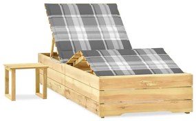 Lettino Da Giardino Con Tavolino Cuscino Legno Pino Impregnato /