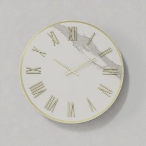 Orologio rotondo D60 cm ANSEL in kerlite Bianco con dettagli Oro