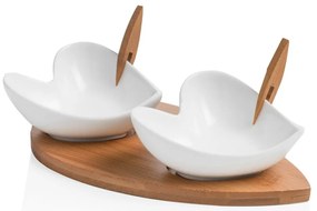 Set di 2 ciotole da portata con vassoio in bambù e due spiedini Coeur Blanc - Brandani