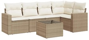 Set divano da giardino 6 pz con cuscini beige in polyrattan