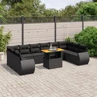 Set Divani da Giardino 11 pz con Cuscini in Polyrattan Nero 3272364