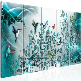 Quadro Hummingbirds Dance (5 Parts) Turquoise Narrow  Colore Bianco, Dimensioni e Misure 200x80