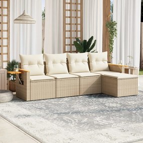 Set divano da giardino 5 pz con cuscini beige in polyrattan