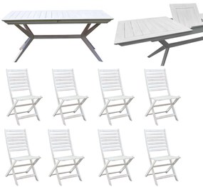 CAESAR - set tavolo in legno massiccio di acacia con 8 sedie Sortis