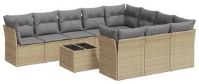 Set divani da giardino 11 pz con cuscini beige in polyrattan