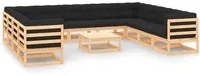 Set Salotto Giardino 12pz Cuscini Antracite Legno Massello Pino 3083876