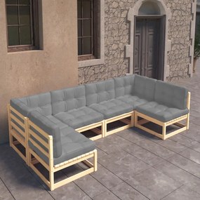 Set divani da giardino 6 pz con cuscini legno massello pino