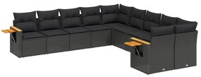 Set divani da giardino 10pz con cuscini in polyrattan nero