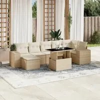 Set Divano da Giardino 8 pz con Cuscini Beige in Polyrattan 3269318