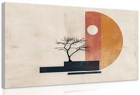 Quadro su tela – Japandi albero con elementi astratti